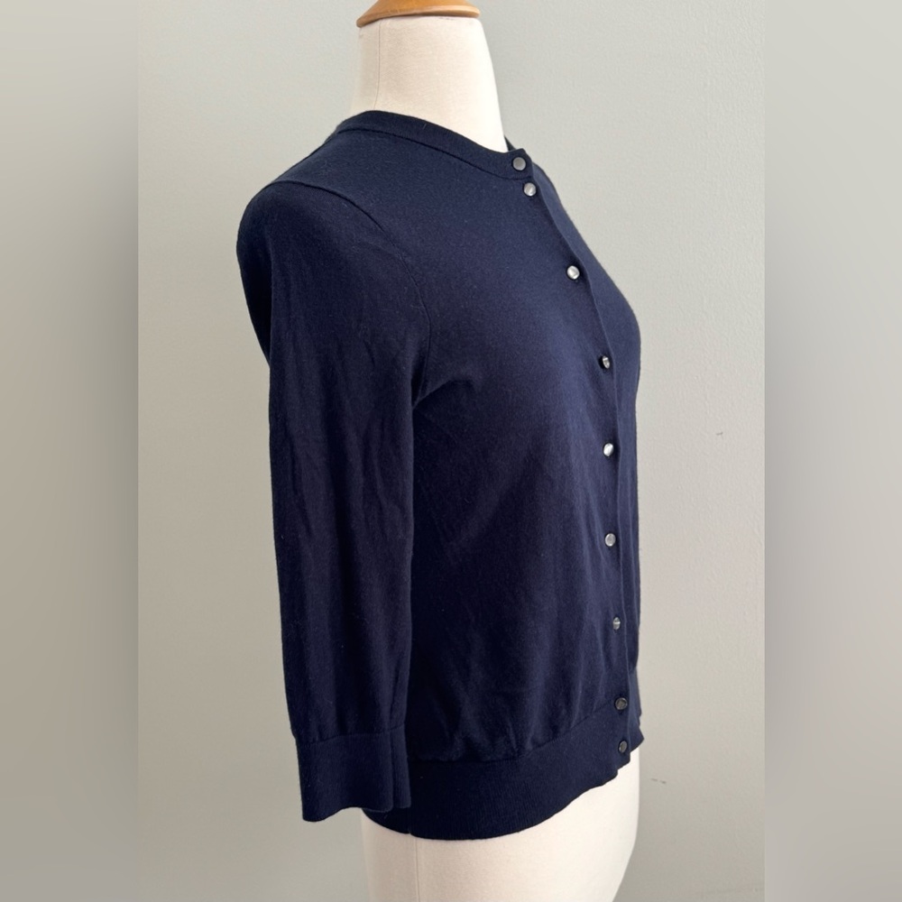 J. Crew navy blue buttoned cashmere cardigan sweater, 3/4 Sleeve size Small